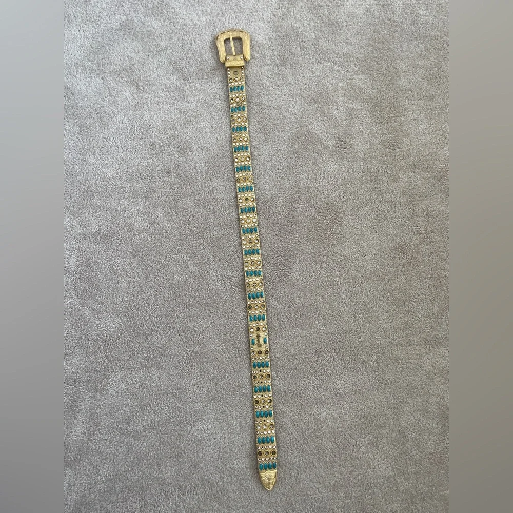 Kippys Gold Leather Western Belt Swarovski Crystal Cowgirl Statement Belt 34